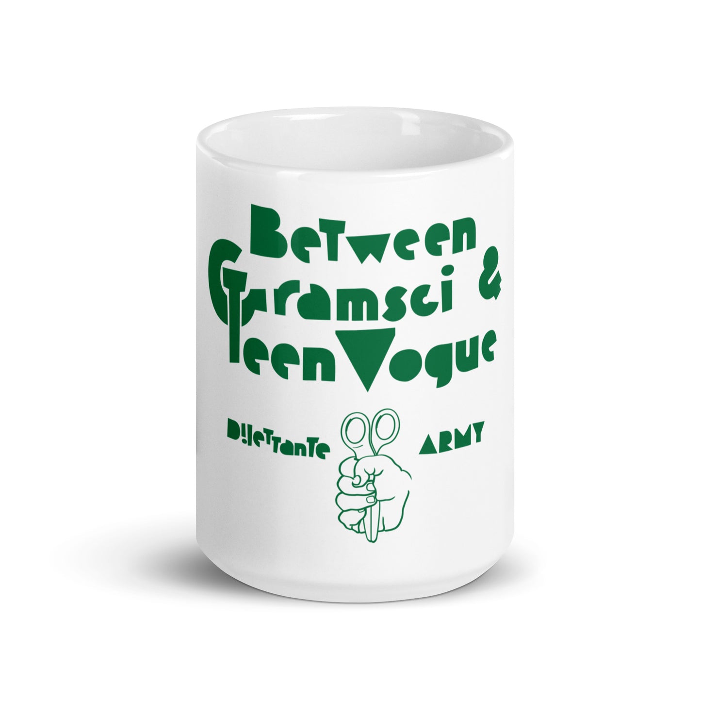 “Between Gramsci and Teen Vogue” White Mug