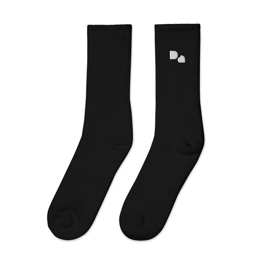 Tiger Beat Theory Embroidered crew socks (with black & white embroidery)
